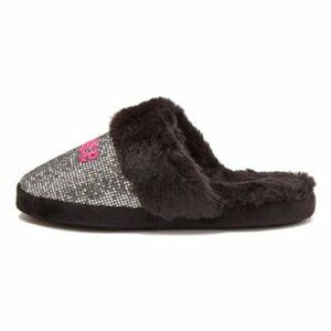 Justice Girls Black Sparkly Slip-on Hard Bottom Slippers - Size 6